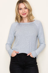 Heather Grey Waffle Knit Long Sleeve Top