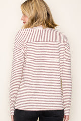 Burgundy Striped V-Neck Long Sleeve Top