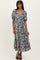 Black Floral V-Neck 3/4 Sleeve Midi Dress
