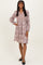 Beige Floral Smocked Long Sleeve Dress