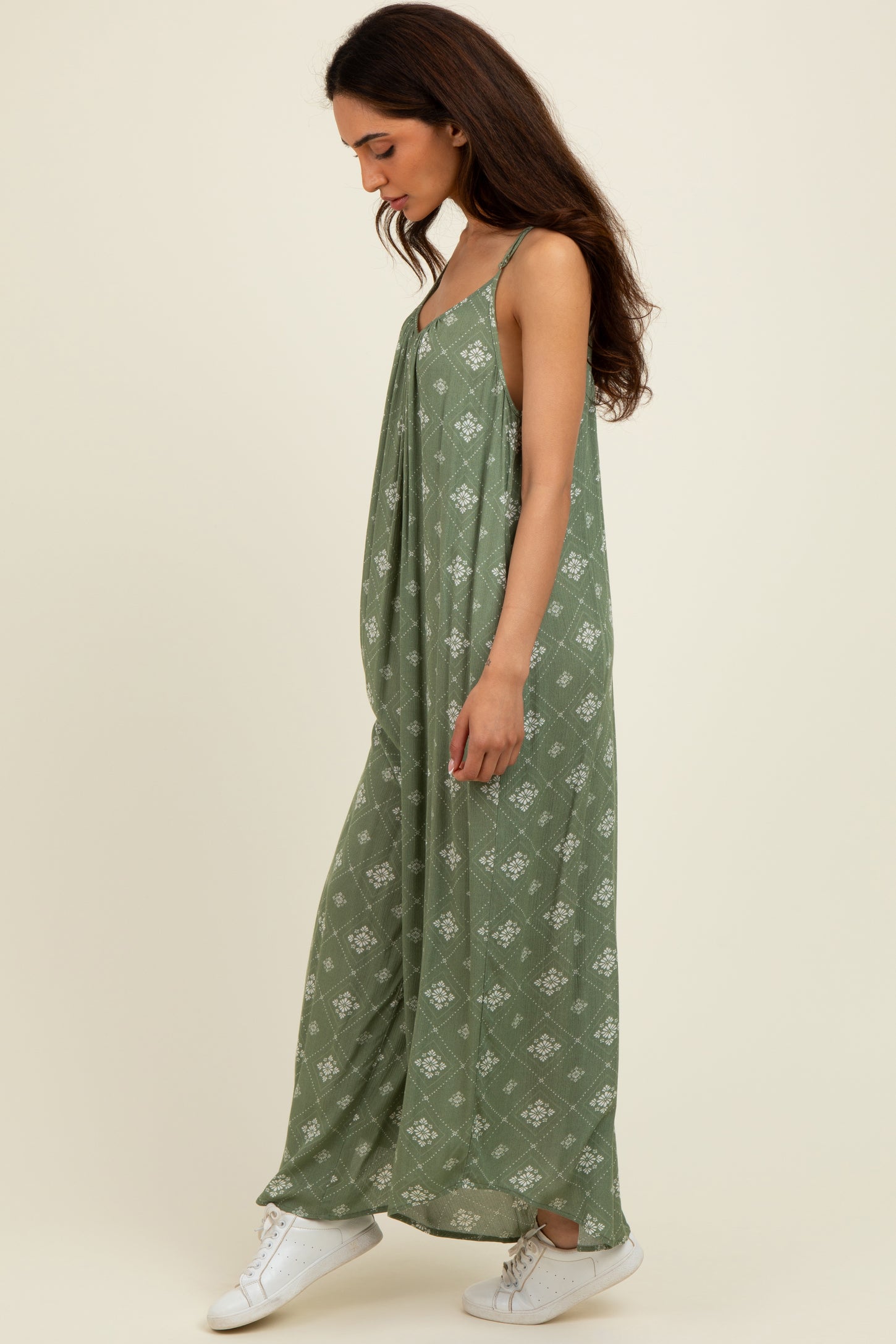 Olive Tile Mosaic Printed Cami Jumpsuit