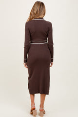 Brown Soft Stretchy Rib Fitted Maternity Sweater Midi Dress