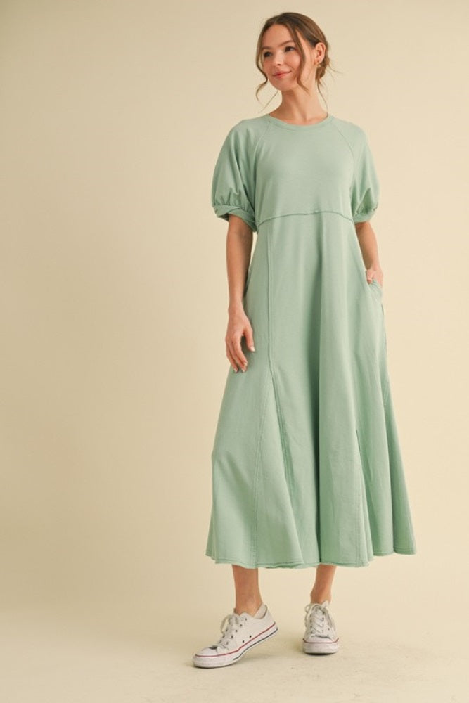 Mint Cotton Pocketed Maternity Midi Dress