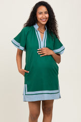 Forest Green Colorblock Border Print Maternity Mini Shift Dress