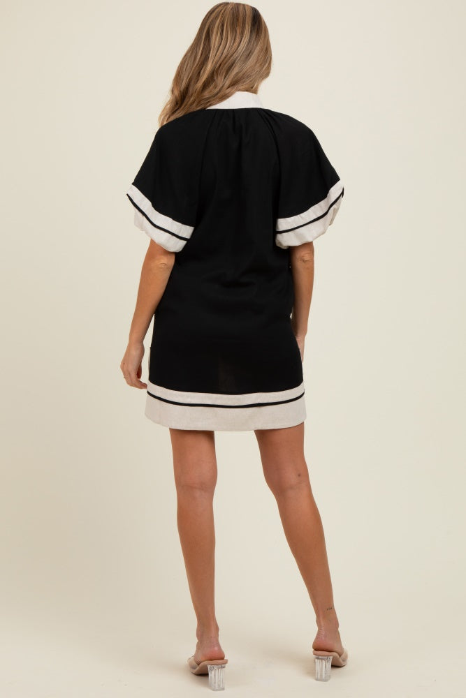 Black Colorblock Border Print Maternity Mini Shift Dress