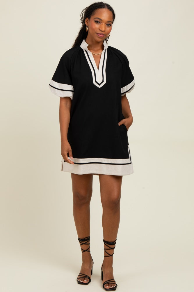 Black Colorblock Border Print Mini Shift Dress