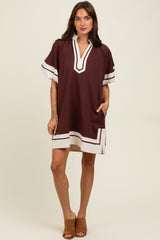 Brown Colorblock Border Print Maternity Mini Shift Dress