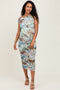 Multicolor Floral Animal PrintOne Shoulder Mesh Maternity Midi Dress