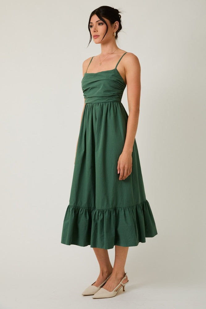 Forest Green Ruffle Hem Sleeveless Midi Dress