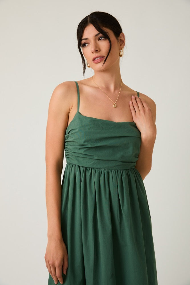 Forest Green Ruffle Hem Sleeveless Midi Dress