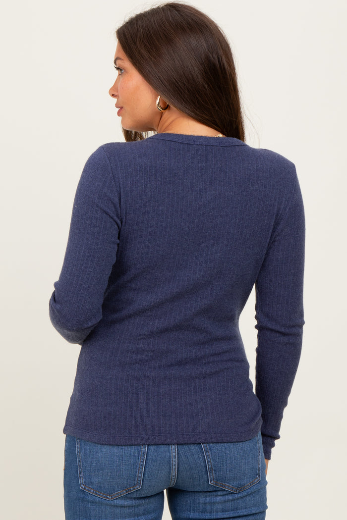 Navy Ribbed Knit Maternity Long Sleeve Top