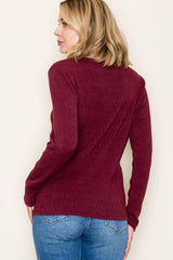 Burgundy Ribbed Knit Long Sleeve Top