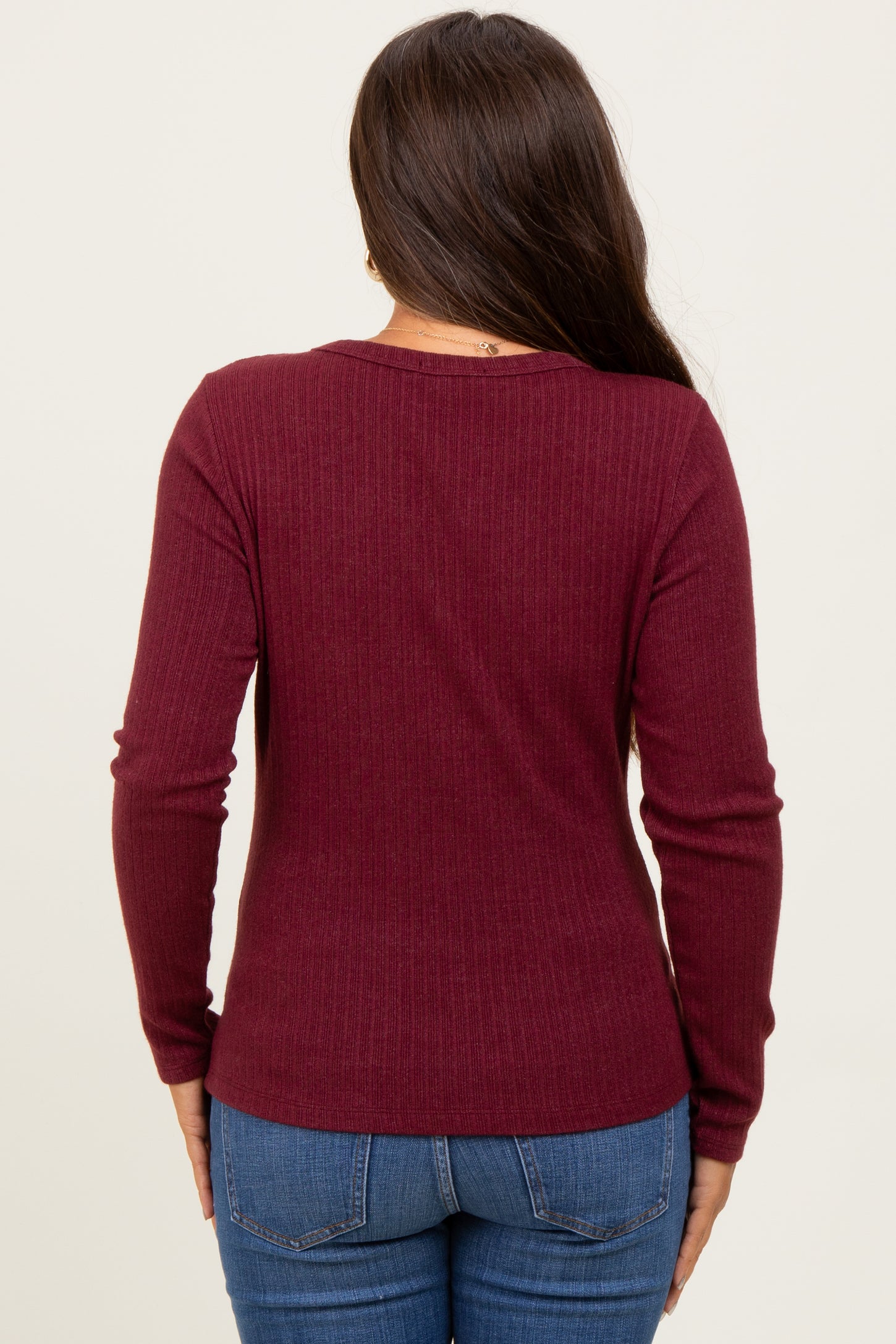Burgundy Ribbed Knit Maternity Long Sleeve Top