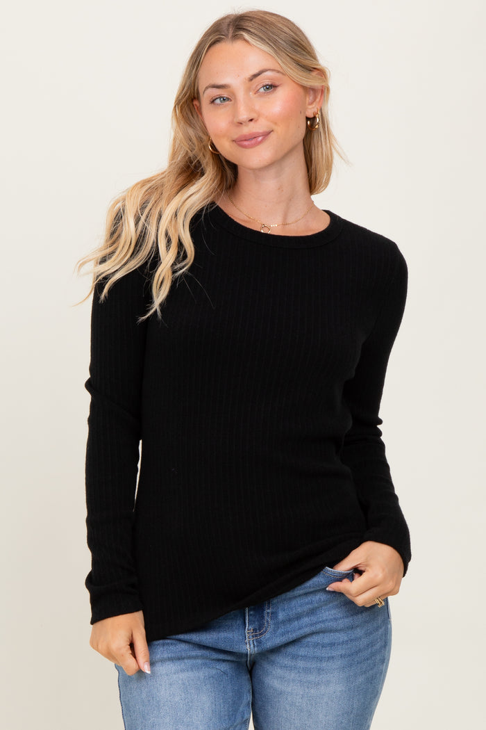 Black Ribbed Knit Maternity Long Sleeve Top