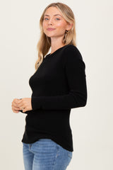 Black Ribbed Knit Long Sleeve Top