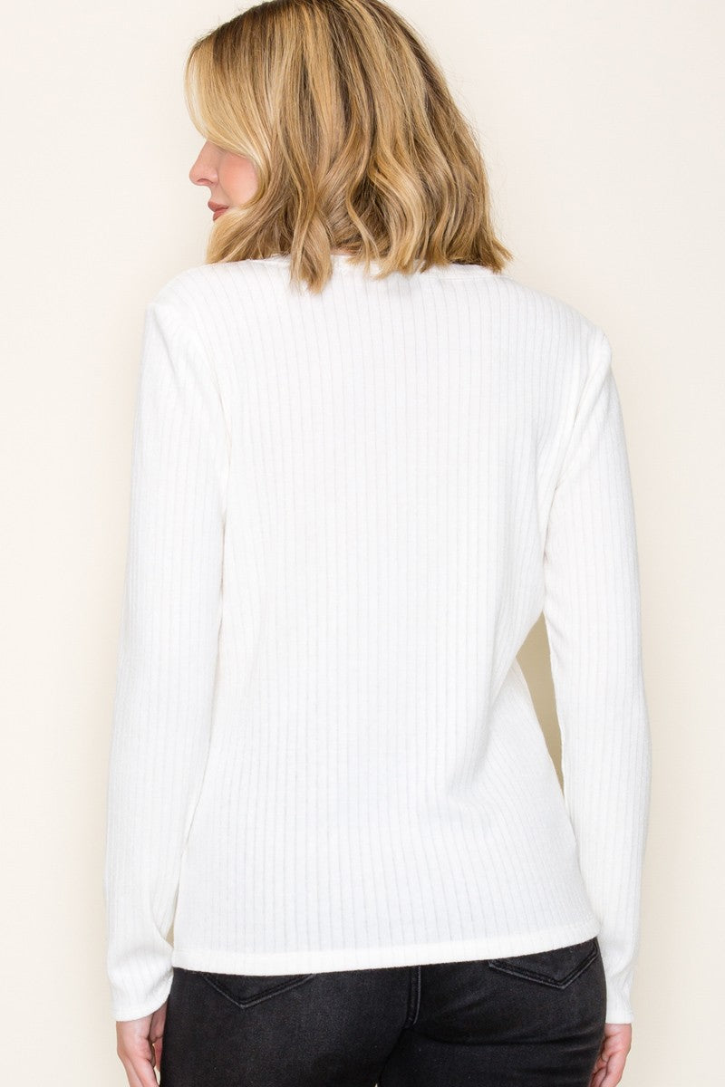 Ivory Ribbed Knit Long Sleeve Top
