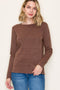 Brown Ribbed Knit Long Sleeve Top