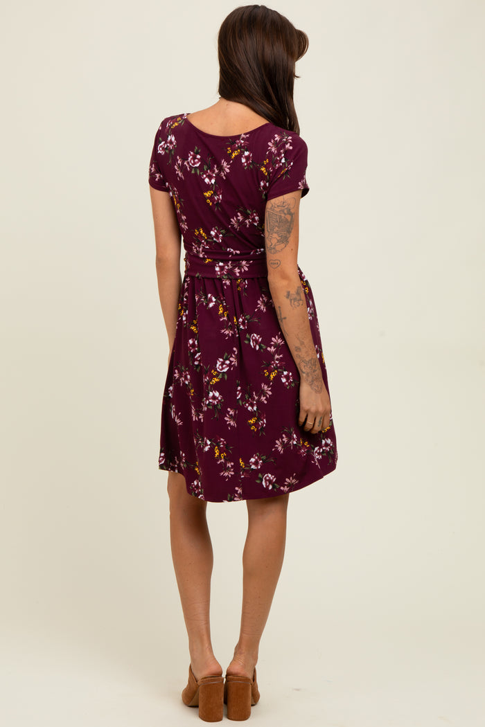 Burgundy Floral Crossover Front Dress