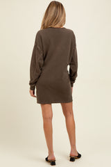 Brown Oversized Long Sleeve Maternity T-Shirt Dress