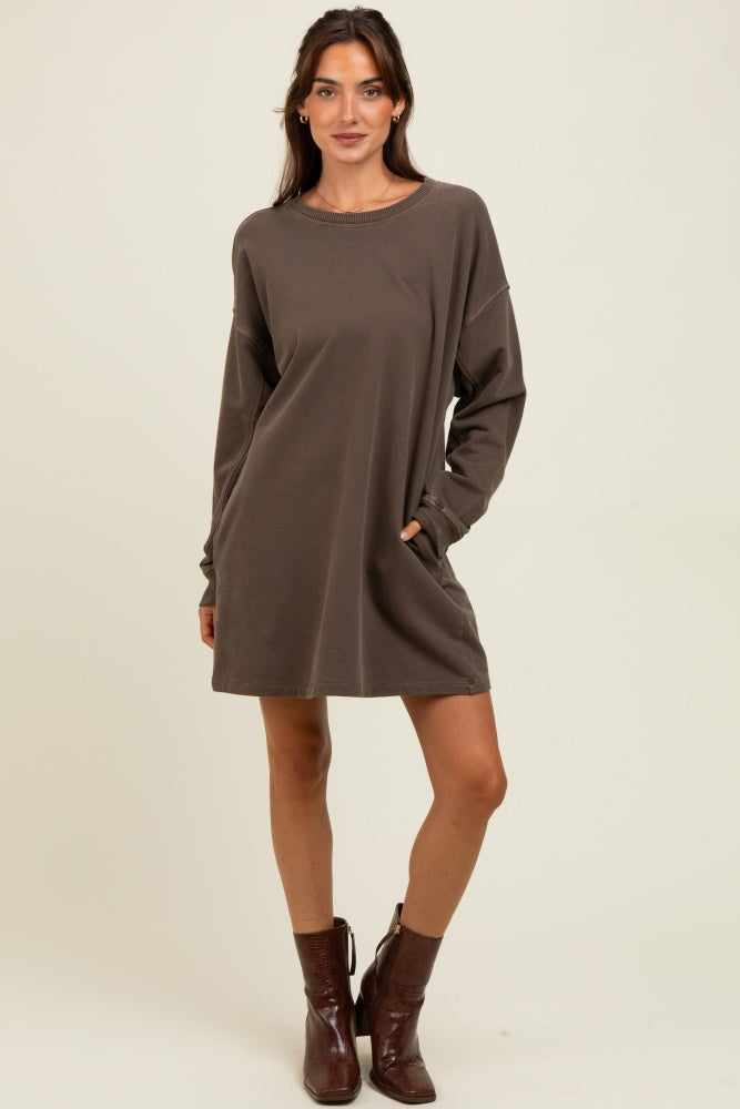 Brown Oversized Long Sleeve T-Shirt Dress