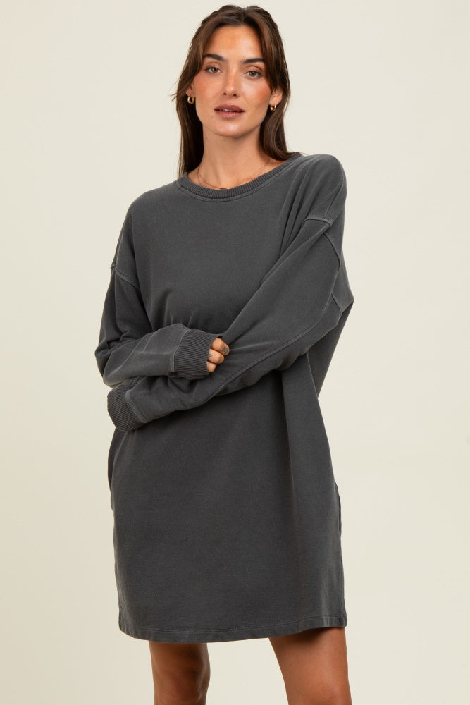 Charcoal Oversized Long Sleeve Maternity T-Shirt Dress