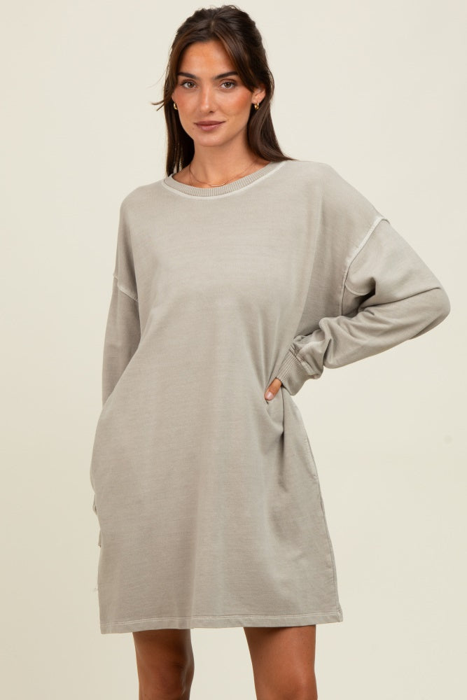 Beige Oversized Long Sleeve Maternity T-Shirt Dress
