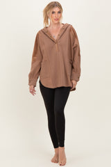 Mocha Corduroy Contrast Oversized Hoodie