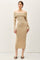 Beige Knit Off Shoulder Long Sleeve Midi Dress