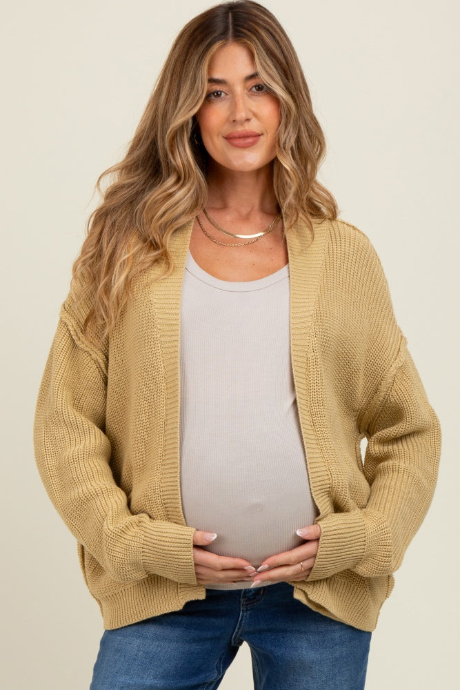 Yellow Chunky Knit Open Maternity Cardigan