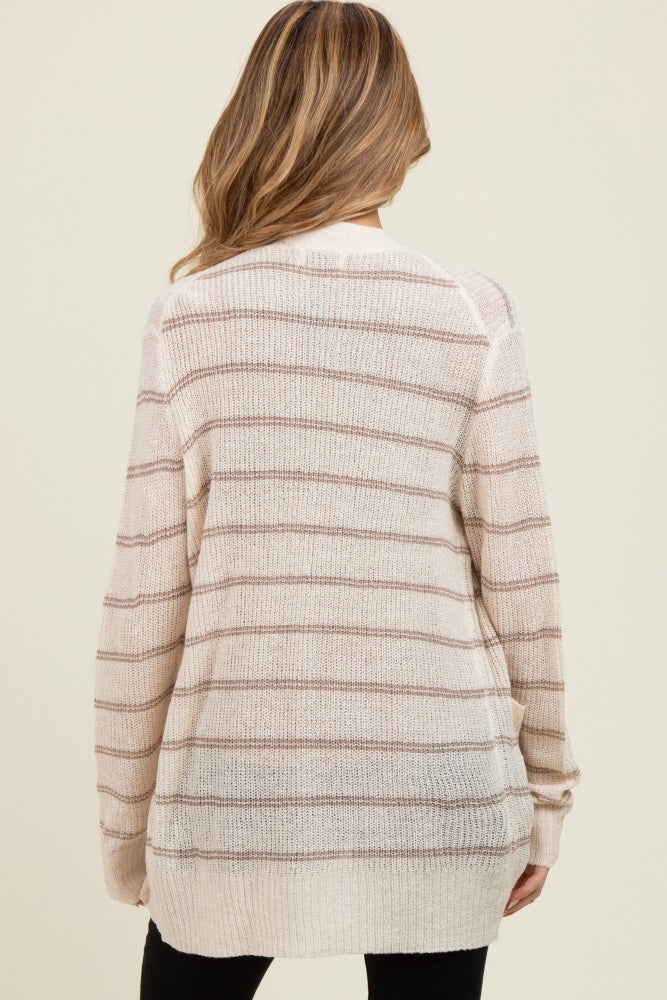 Cream Fine Knit Striped Maternity Open Cardigan