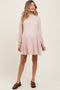 Light Pink Ribbed Mock Neck Bubble Sleeve Maternity Dress