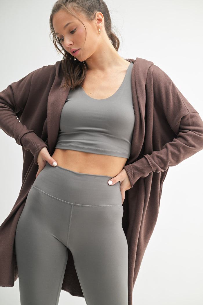 Mocha Hooded Long Cardigan
