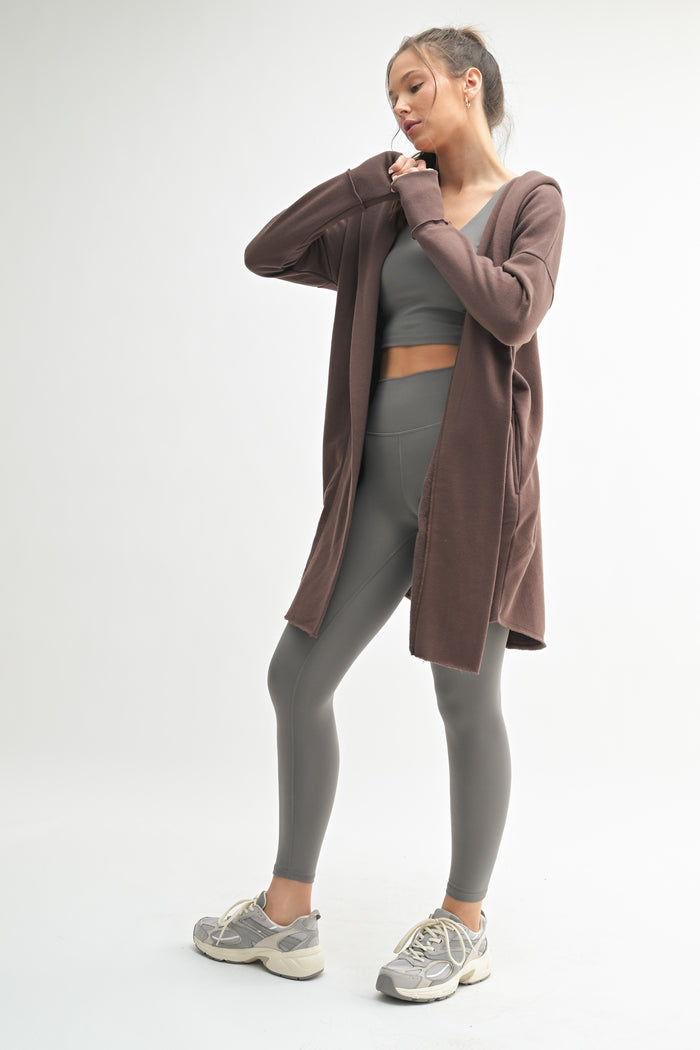 Mocha Hooded Long Cardigan
