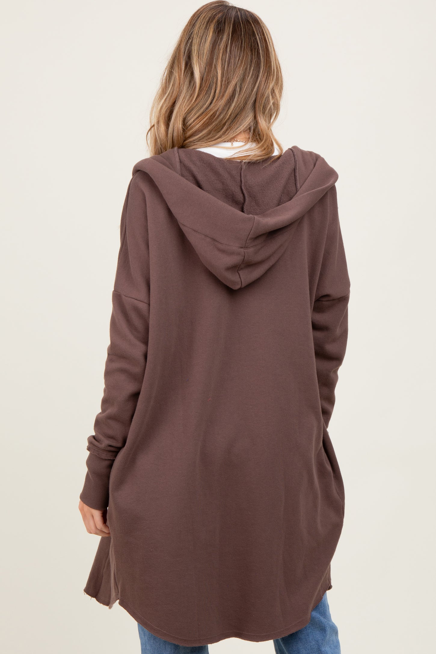 Mocha Hooded Long Maternity Cardigan