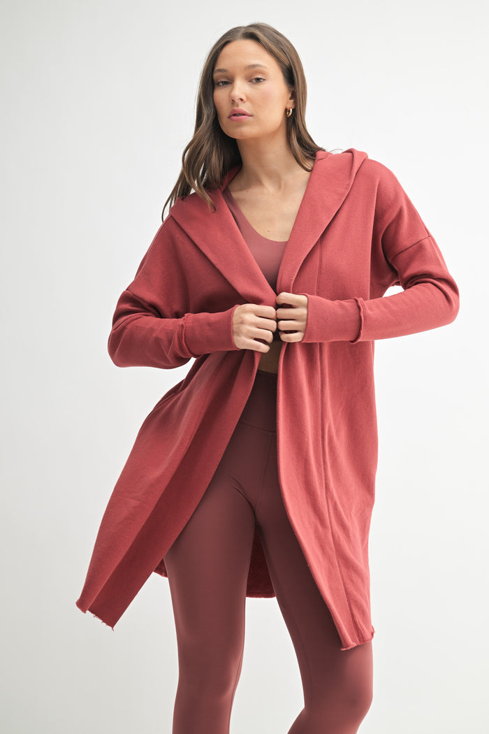 Rust Hooded Long Maternity Cardigan