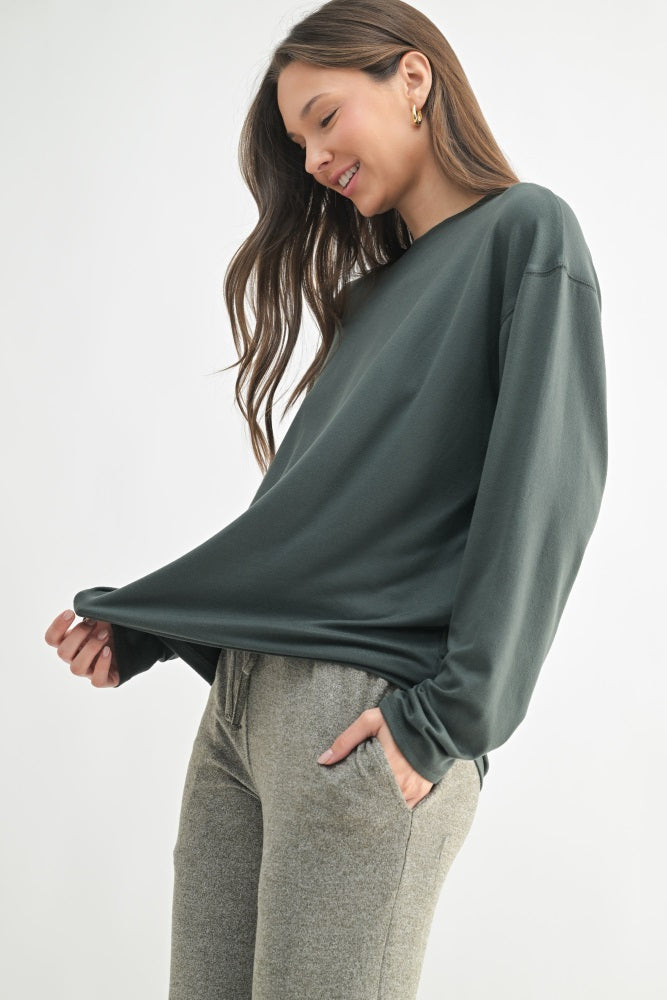Charcoal Grey Relaxed Fit Long Sleeve Top