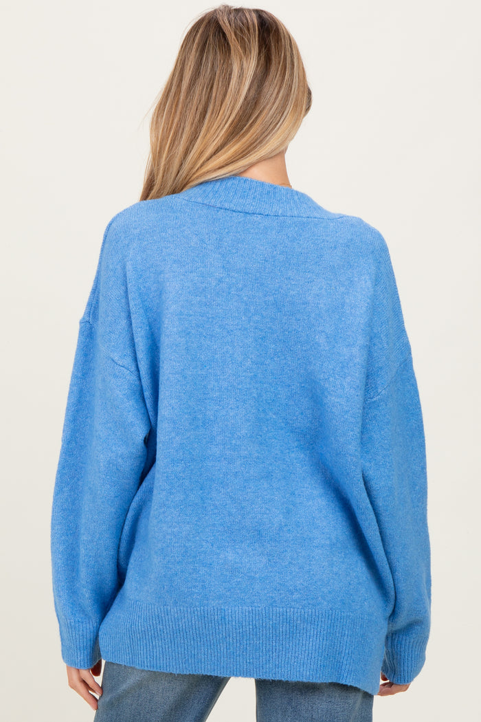 Blue Oversized Maternity Toggle Button Cardigan