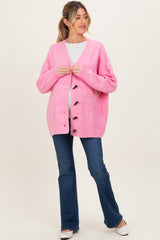 Pink Oversized Maternity Toggle Button Cardigan