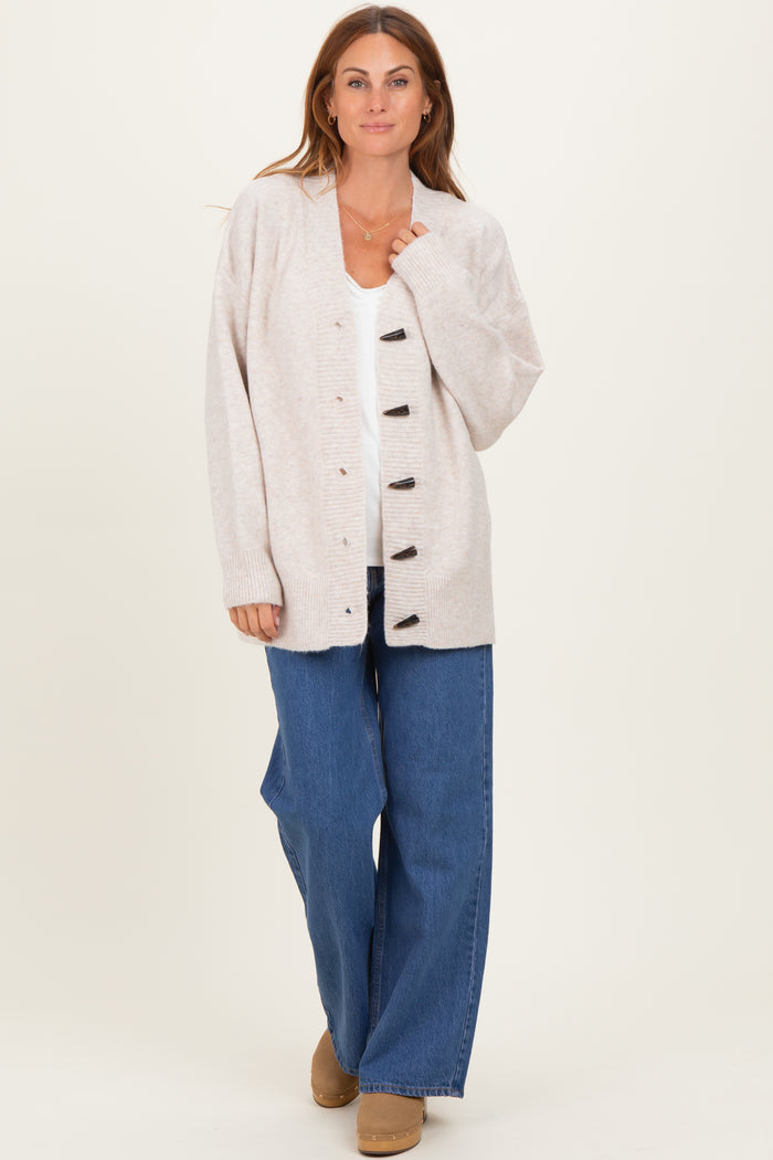Cream Oversized Toggle Button Cardigan