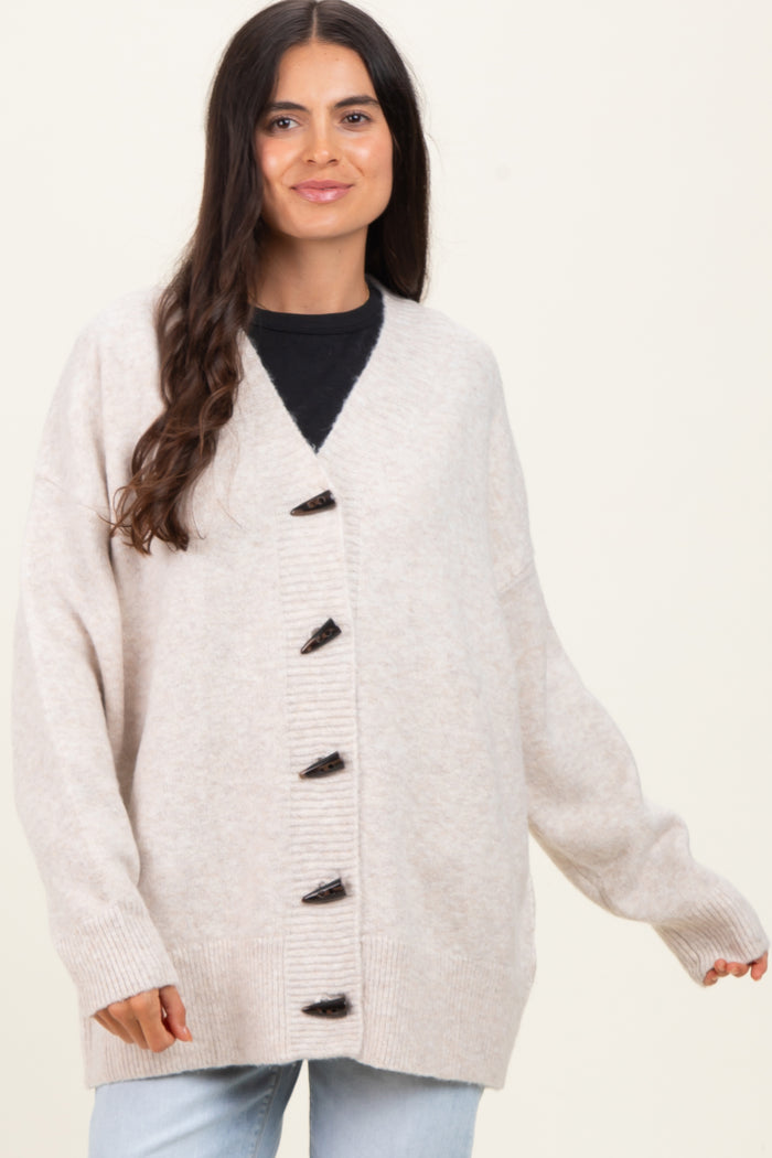 Cream Oversized Toggle Button Cardigan