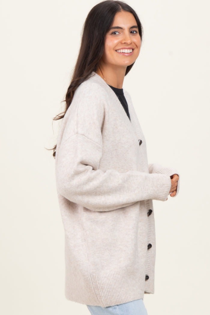 Cream Oversized Toggle Button Cardigan