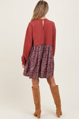 Burgundy Floral Sweatshirt Contrast Maternity Dress