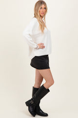 Ivory Deep V-Neck Border Stripe Sweater