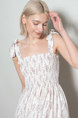 Ivory Floral Shoulder Tie Maxi Dress