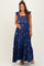 Royal Blue Floral Embroidered Smocked Maternity Maxi Dress