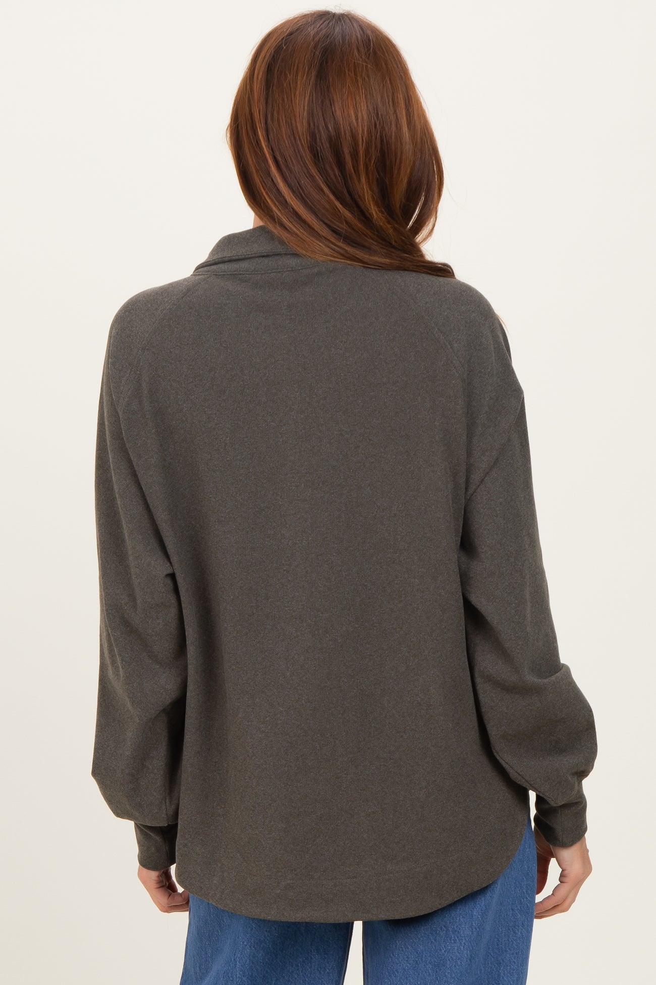 Forest Green Brushed Knit Button Collar Pullover