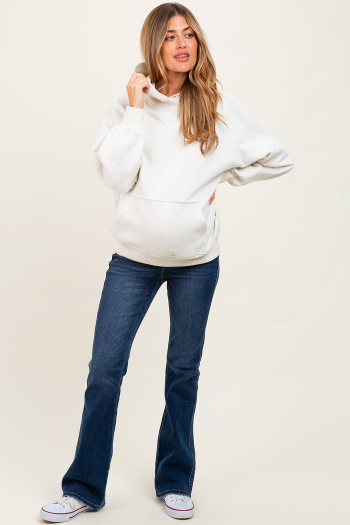 Ivory Fleece Oversized Maternity Hoodie