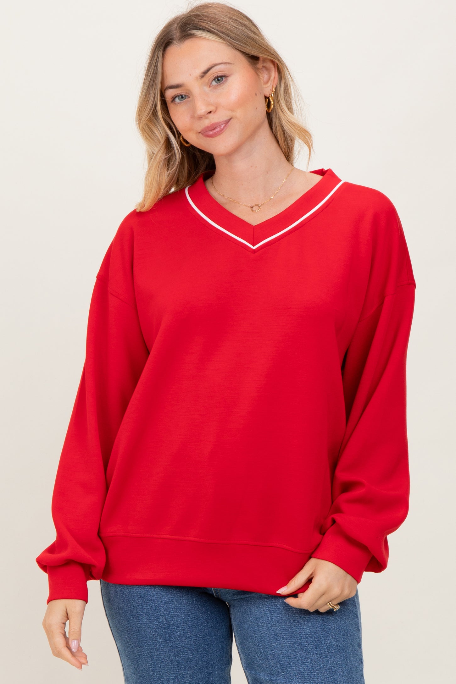 Red V-Neck Sweatshirt