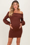 Brown Off The Shoulder Maternity Sweater Dress