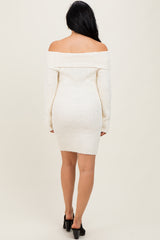 Ivory Off The Shoulder Knit Sweater Mini Dress